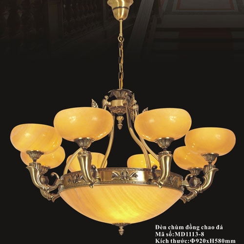 Đèn chùm đồng chao đá Ø920 VR3 MD1113/8 VR3 MD1113/8